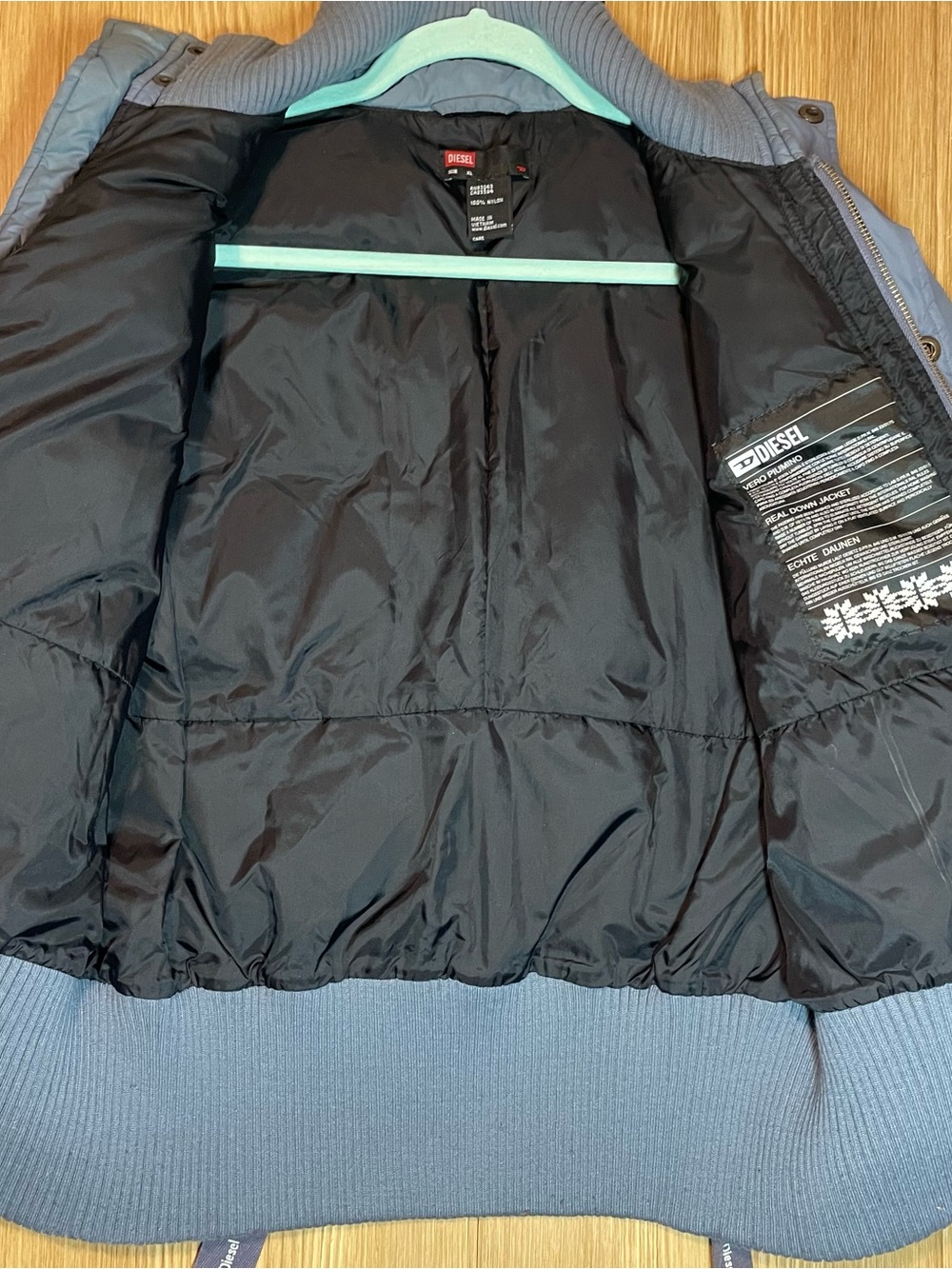 Vintage Diesel Real Down Bomber Puffer Jacket Slate Blue Women's Size XL - Picture 14 of 16
